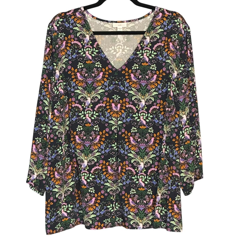 J. Jill Plus Size Floral Tunic Blouse 2X Delightful Garden Cottagecore Fairycore